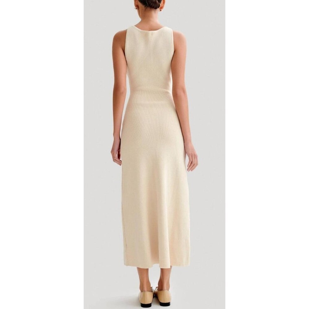 Women's Knit Maxi Dress Sleeveless Slim Fit Crew Neck Slit Bodycon Plus Size - Picture 5 of 6